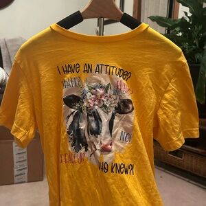Yellow Kids T-Shirt with Cow Print